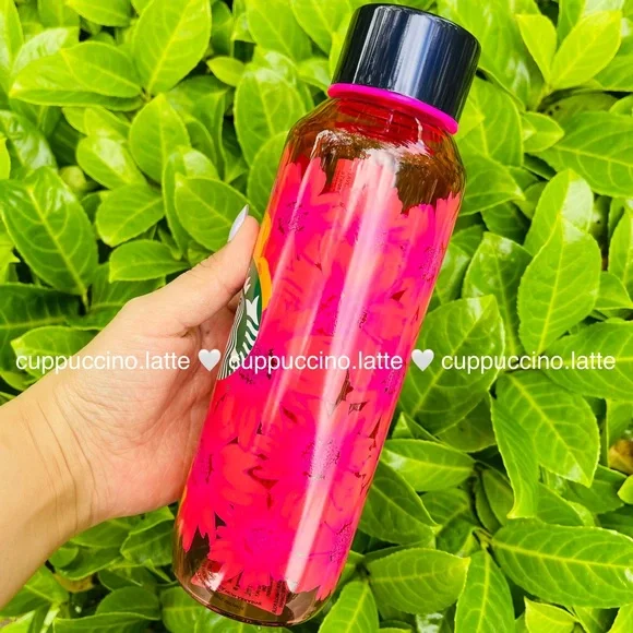 🌺LAST ONE💗Starbucks Summer 2 Hot Pink Floral Glass Water Bottle - Picture 2 of 8